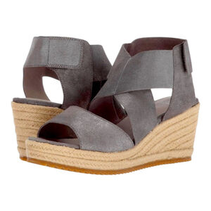 Eileen Fisher Willow Pewter Suede Espadrille Wedge Sandals, Size 6